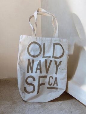 Old Navy SF CA Canvas CreamTote Bag / Promo Gold Letters Block Style 14 X 18